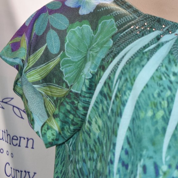 Jane Ashley Woman Floral Blouse, Watercolors, Size 2X - Picture 2 of 14